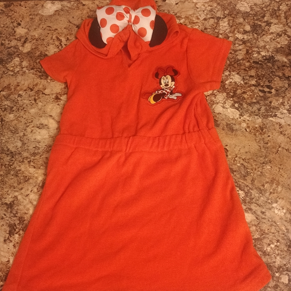 Minnie Mouse Girls Fleece Dress 3T With Hood